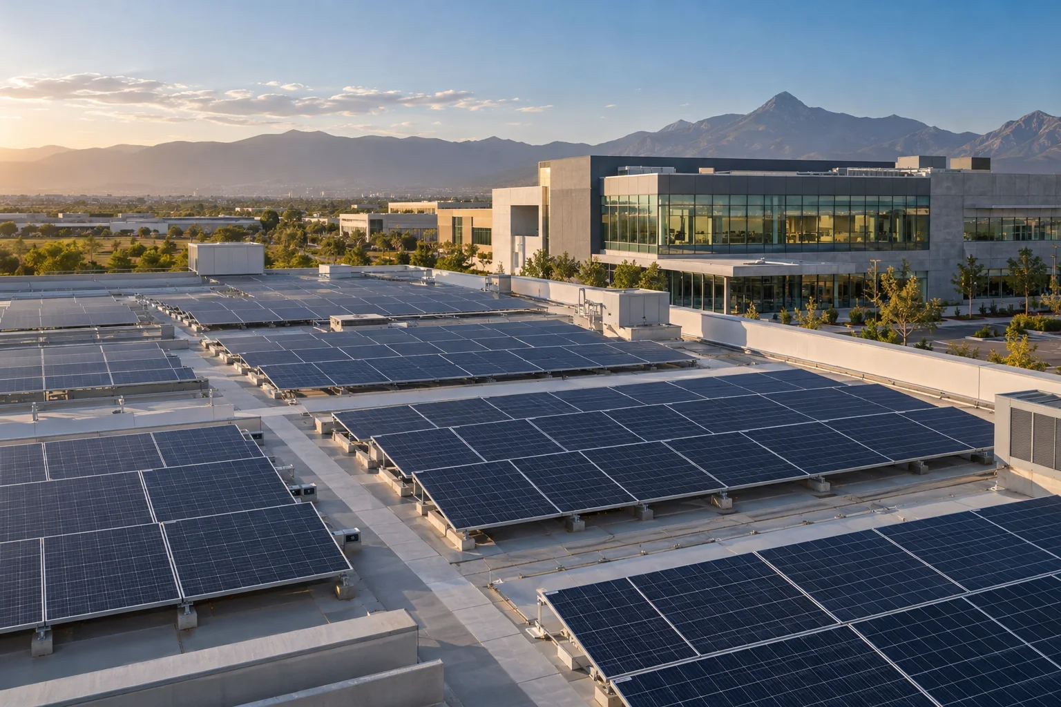 Photovoltaikanlage auf dem Dach eines gewerblich genutzten Gebäudes